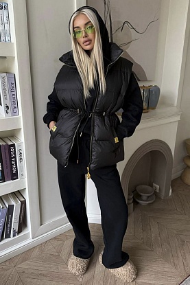 Женский костюм тройка на флисе premium - Black