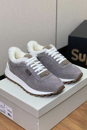 Женские замшевые кроссовки с мехом premium