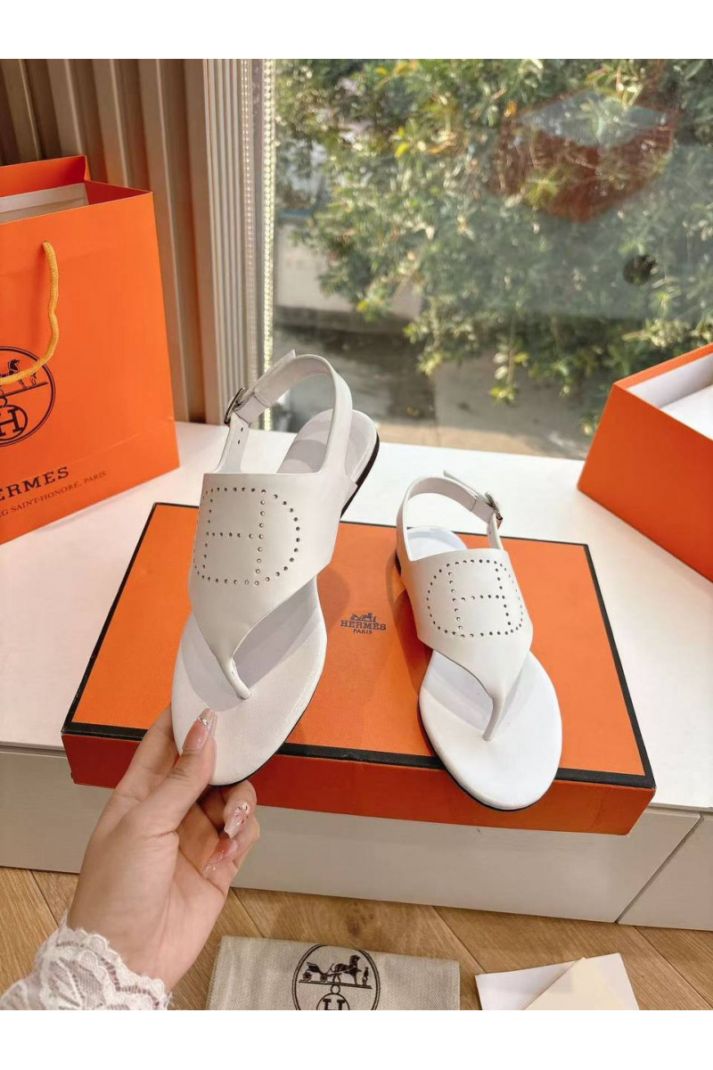 Hermes Женские кожаные сандалии Premium - White