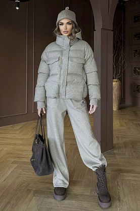 Женский костюм тройка на флисе premium - Beige