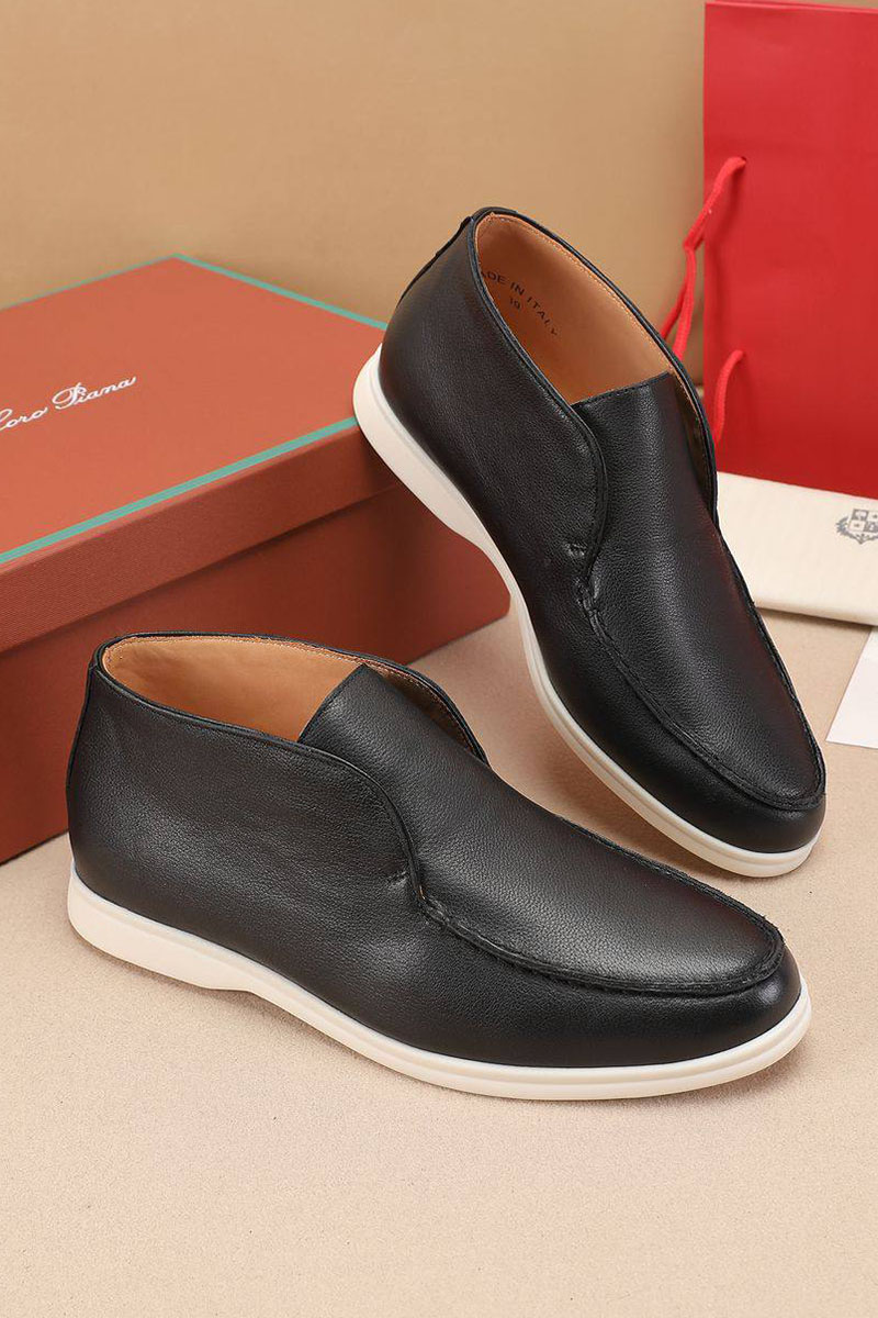 Loro Piana Кожаные лоферы с меховой стелькой Open Walk - Black