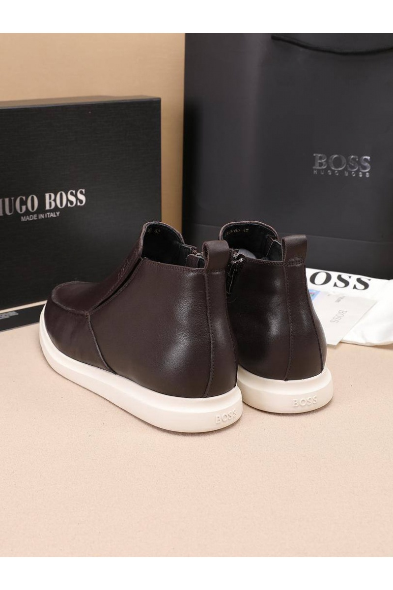 Hugо Воss Кожаные лоферы с мехом high-top - Brown