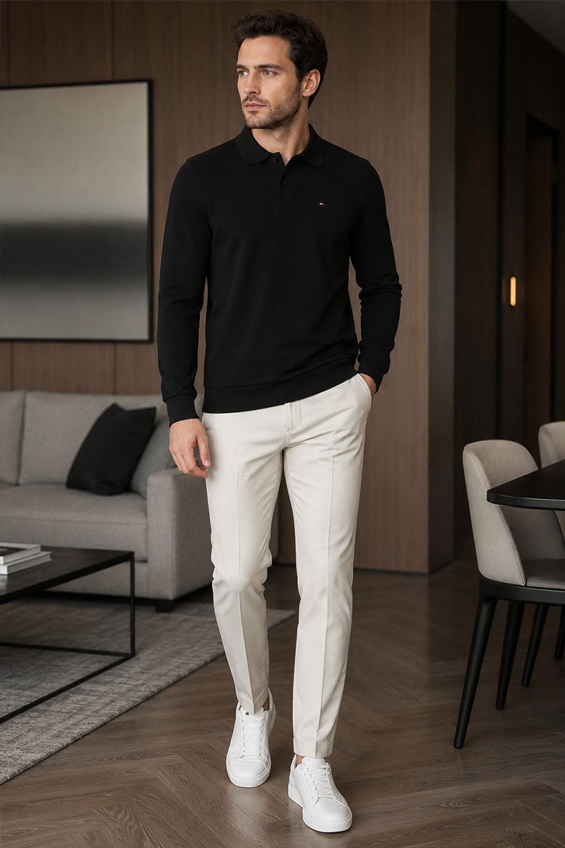 Tommy Hilfiger Чёрное поло с длинным рукавом