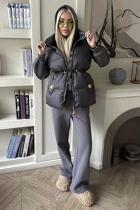 Женский костюм тройка на флисе premium - Grey