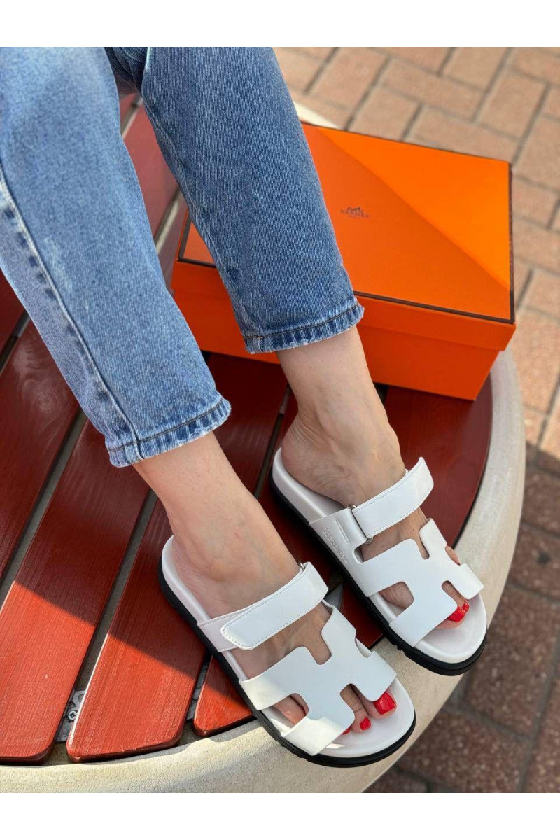 Hermes Женские кожаные сандалии Chypre - White