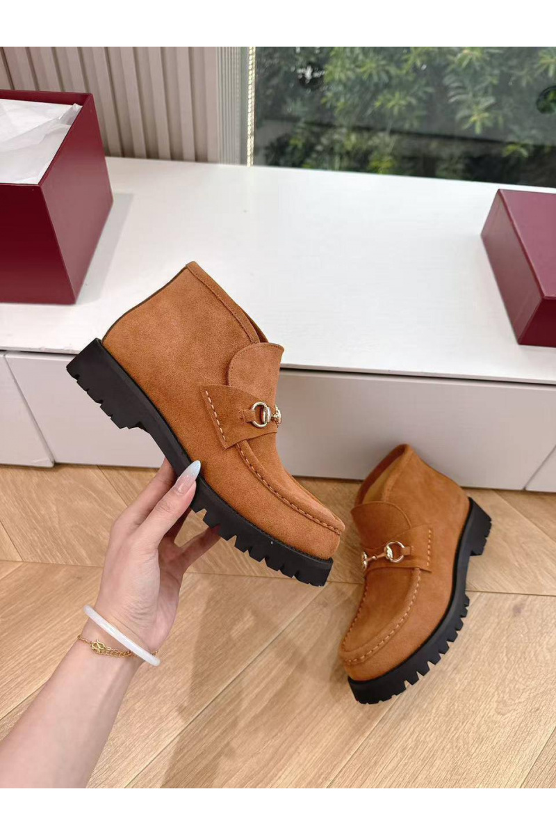 Gucci Женские замшевые лоферы premium - Chestnut