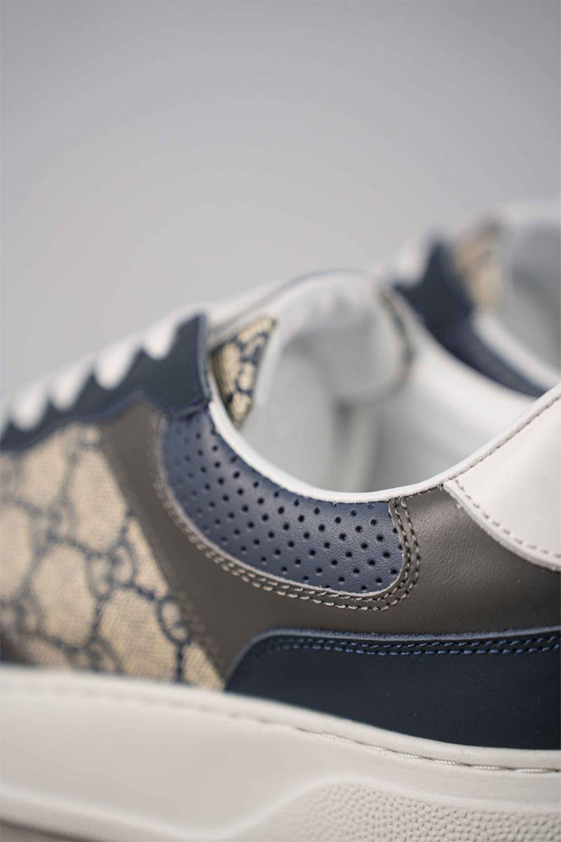 Gucci Мужские кожаные кроссовки - Grey / Blue
