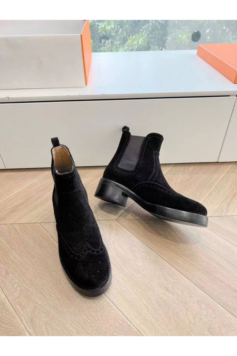Hermes Женские замшевые ботинки Premium чёрного цвета