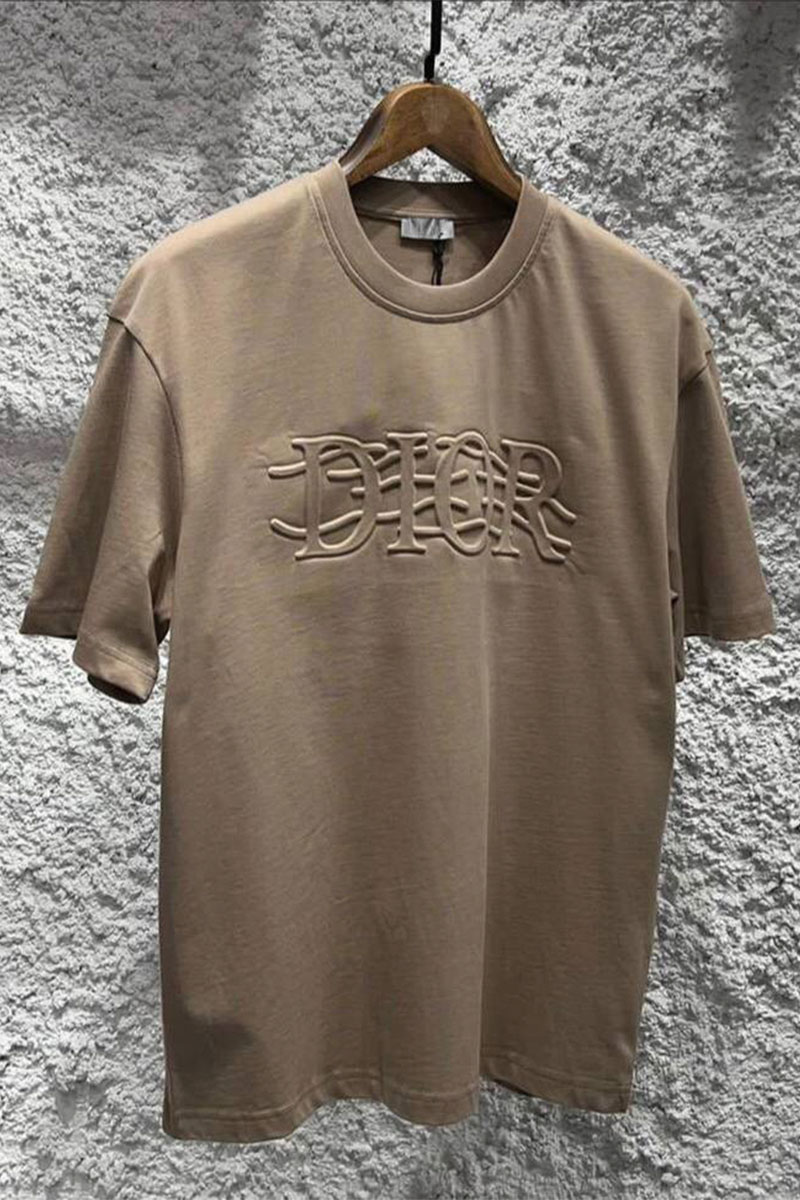 Dior Коричневая оверсайз футболка logo embossed