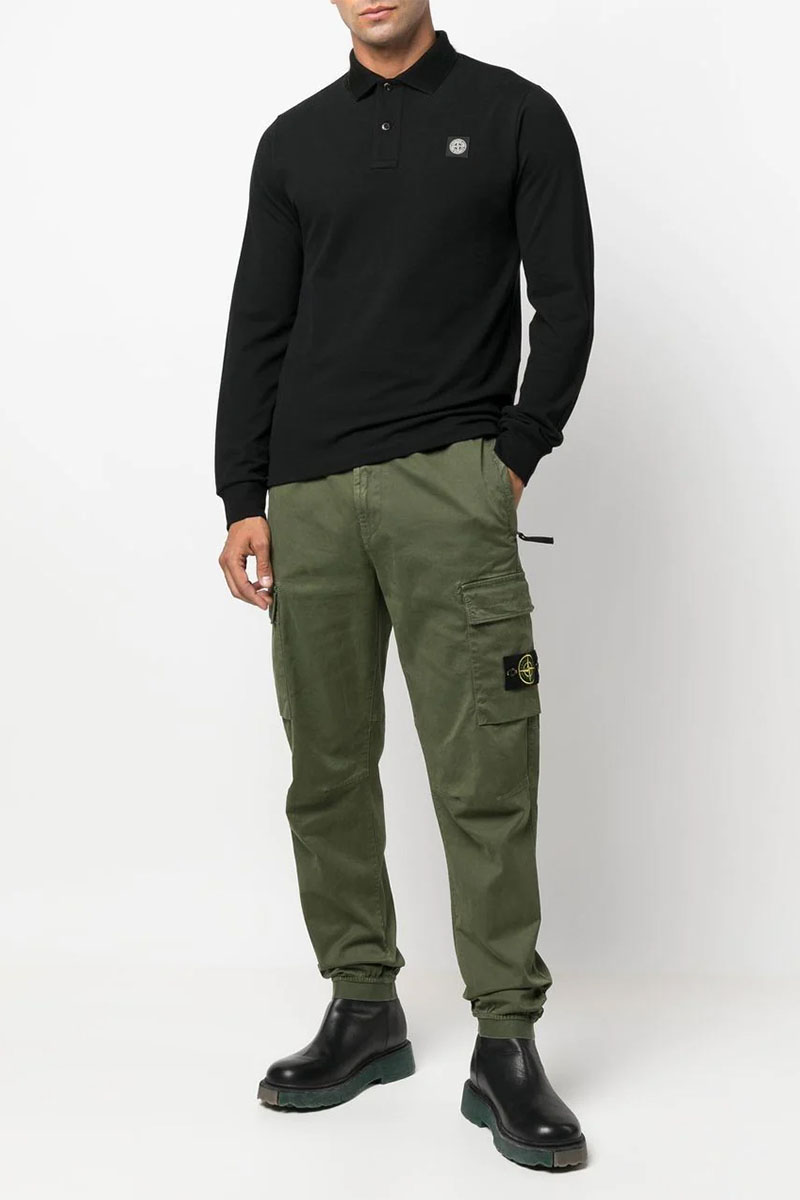 Stone Island Поло с длинным рукавом logo-patch - Black