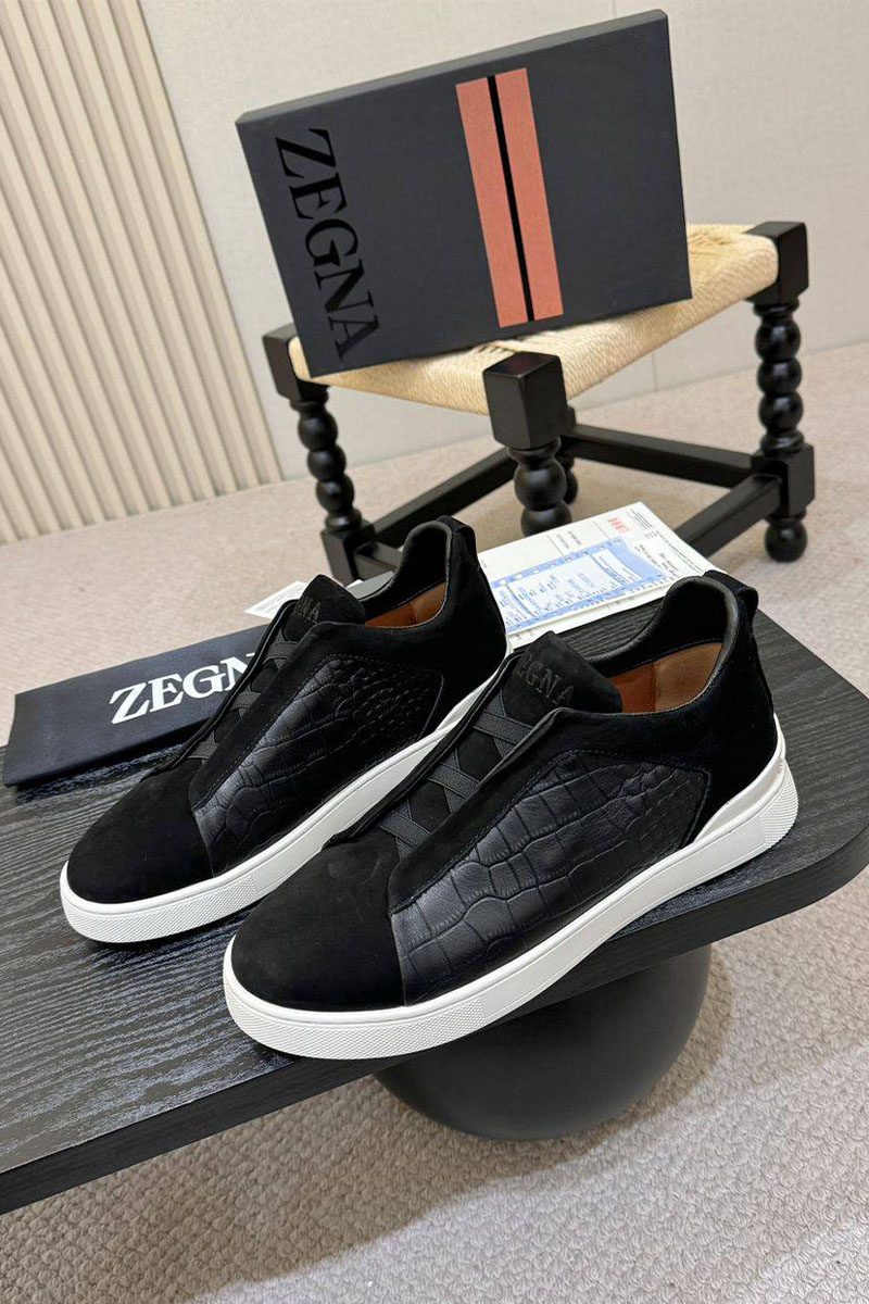 Zegna Мужские кроссовки Triple Stitch Alligator - Black