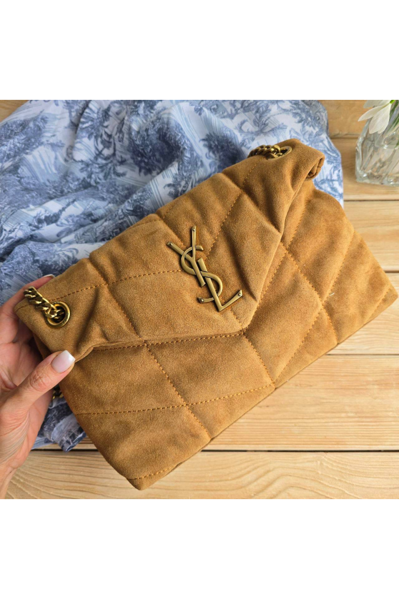 Yves Saint Laurent Замшевая сумка Lou Puffer 30x19 см