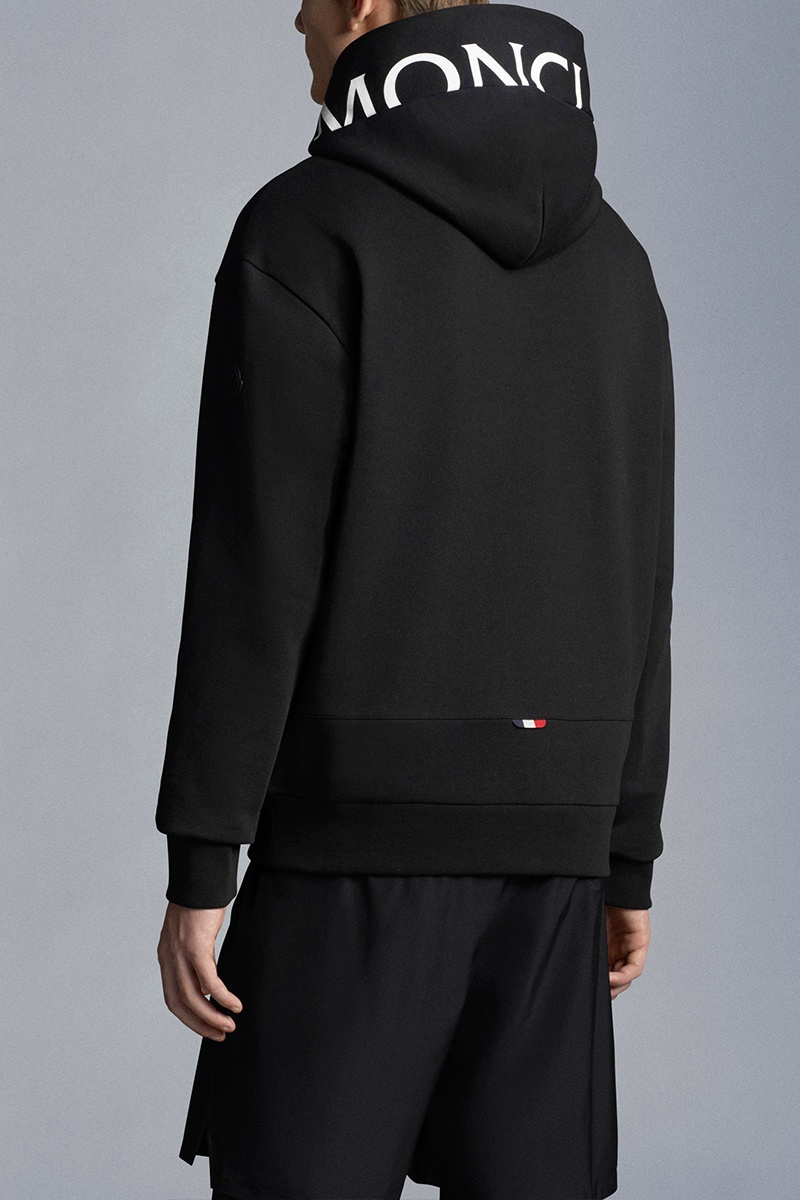 Moncler Мужское чёрное худи Zip-Up logo-patch