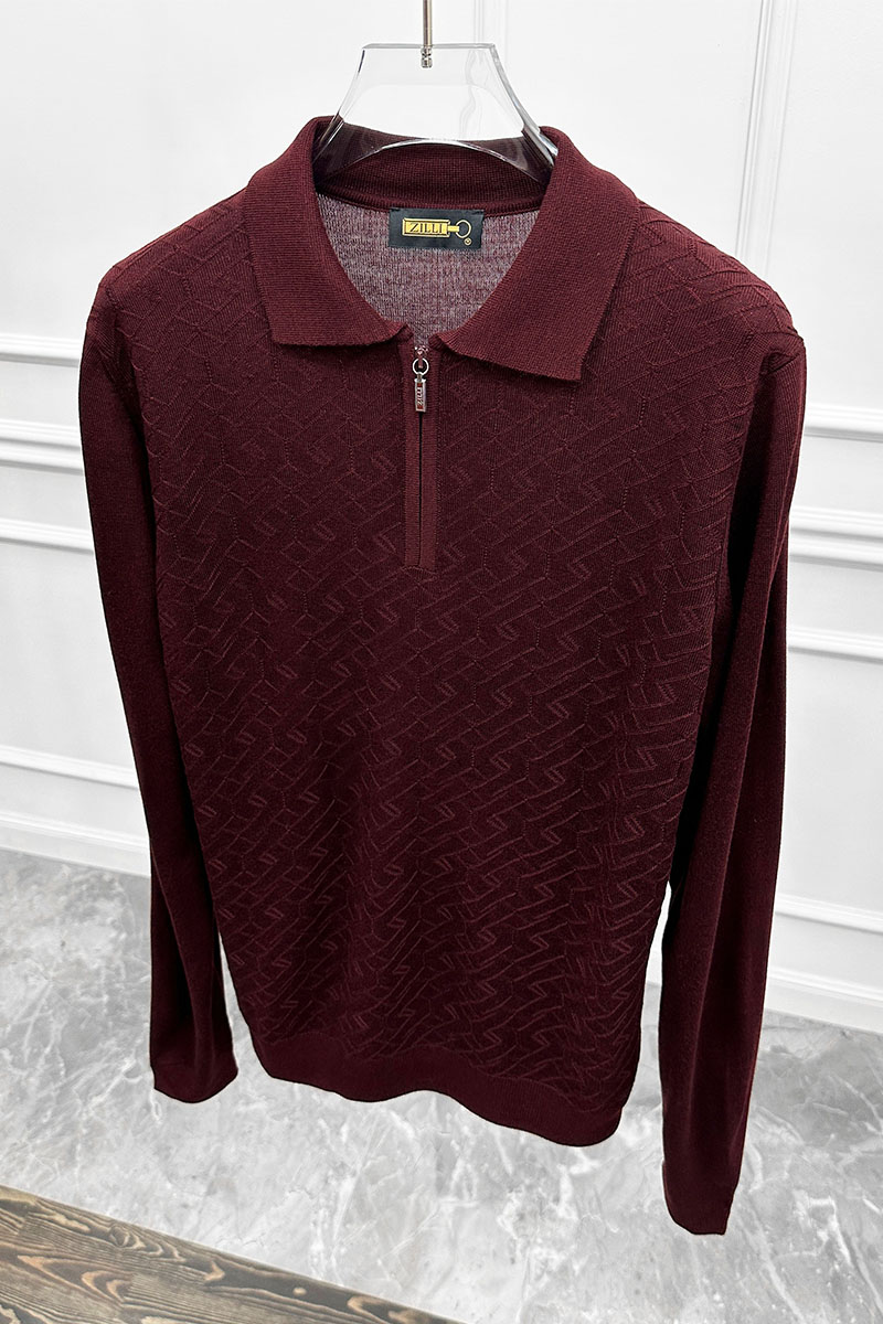 Zilli Поло с длинным рукавом zip-up - Burgundy