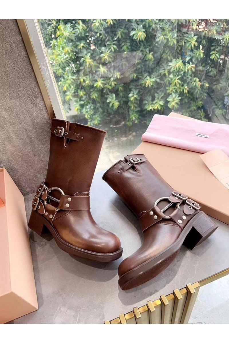 MIU MIU Женские кожаные сапоги  Ankle Premium
