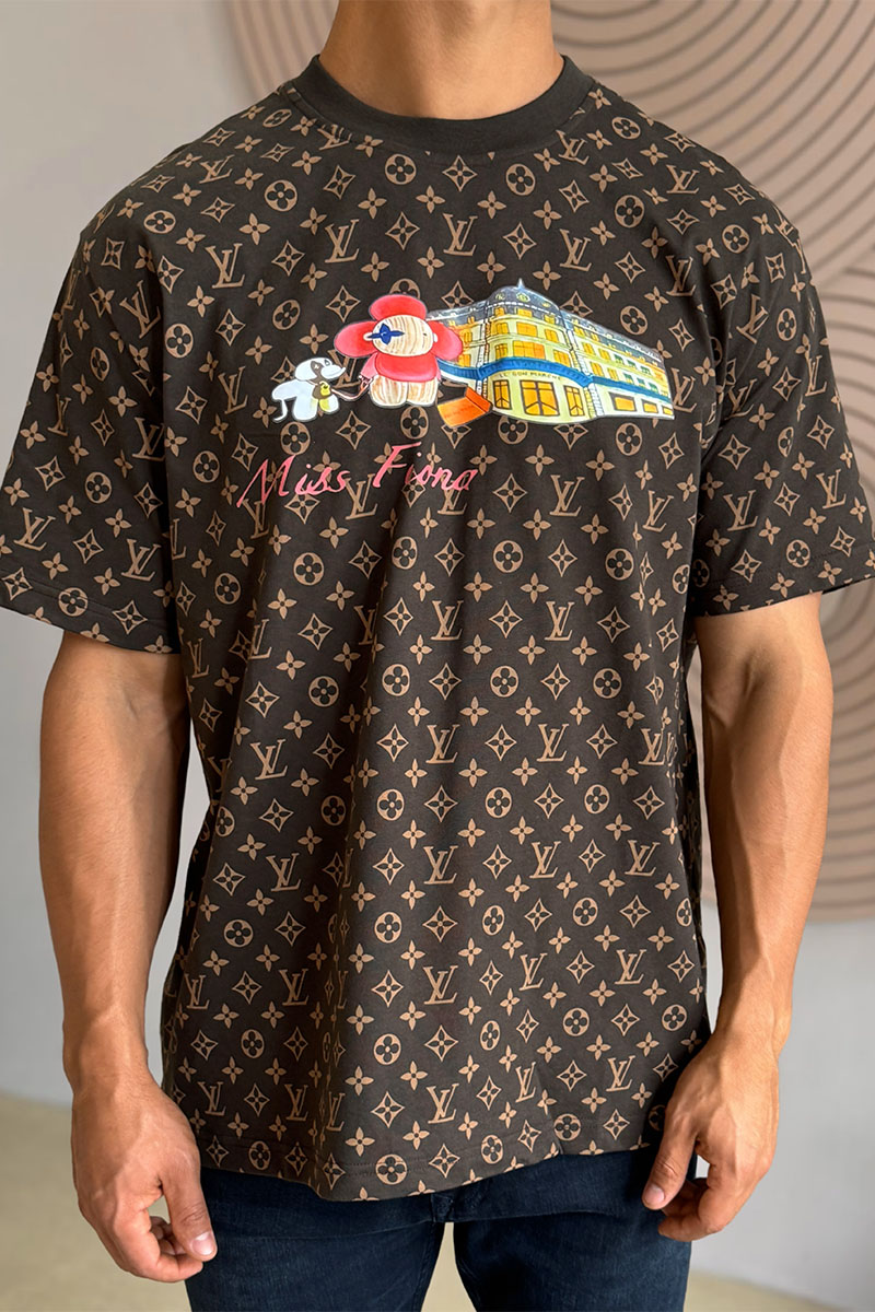 Lоuis Vuittоn Коричневая оверсайз футболка Monogram All-over