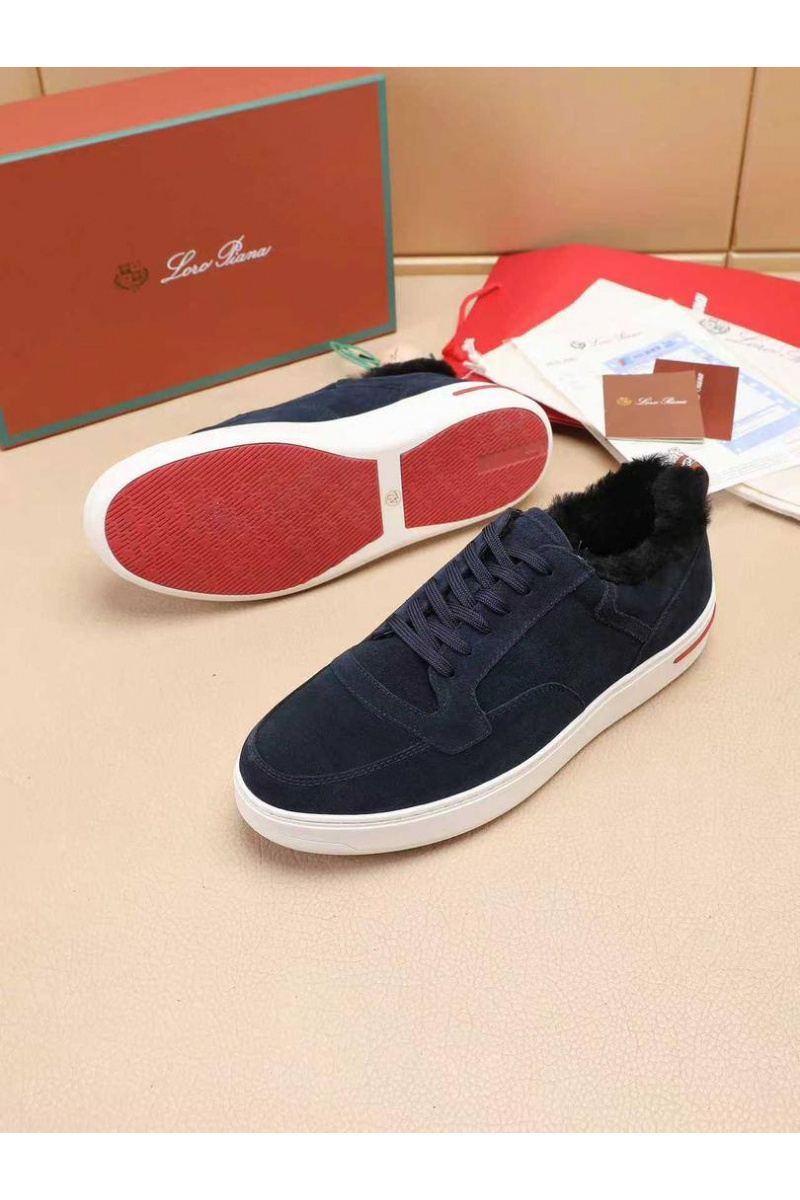 Loro Piana Кроссовки с мехом Newport Walk - Navy