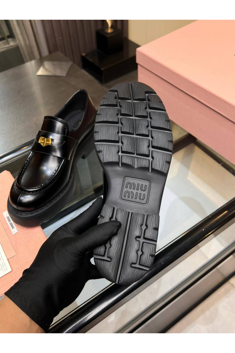 MIU MIU Женские кожаные лоферы premium  - Black
