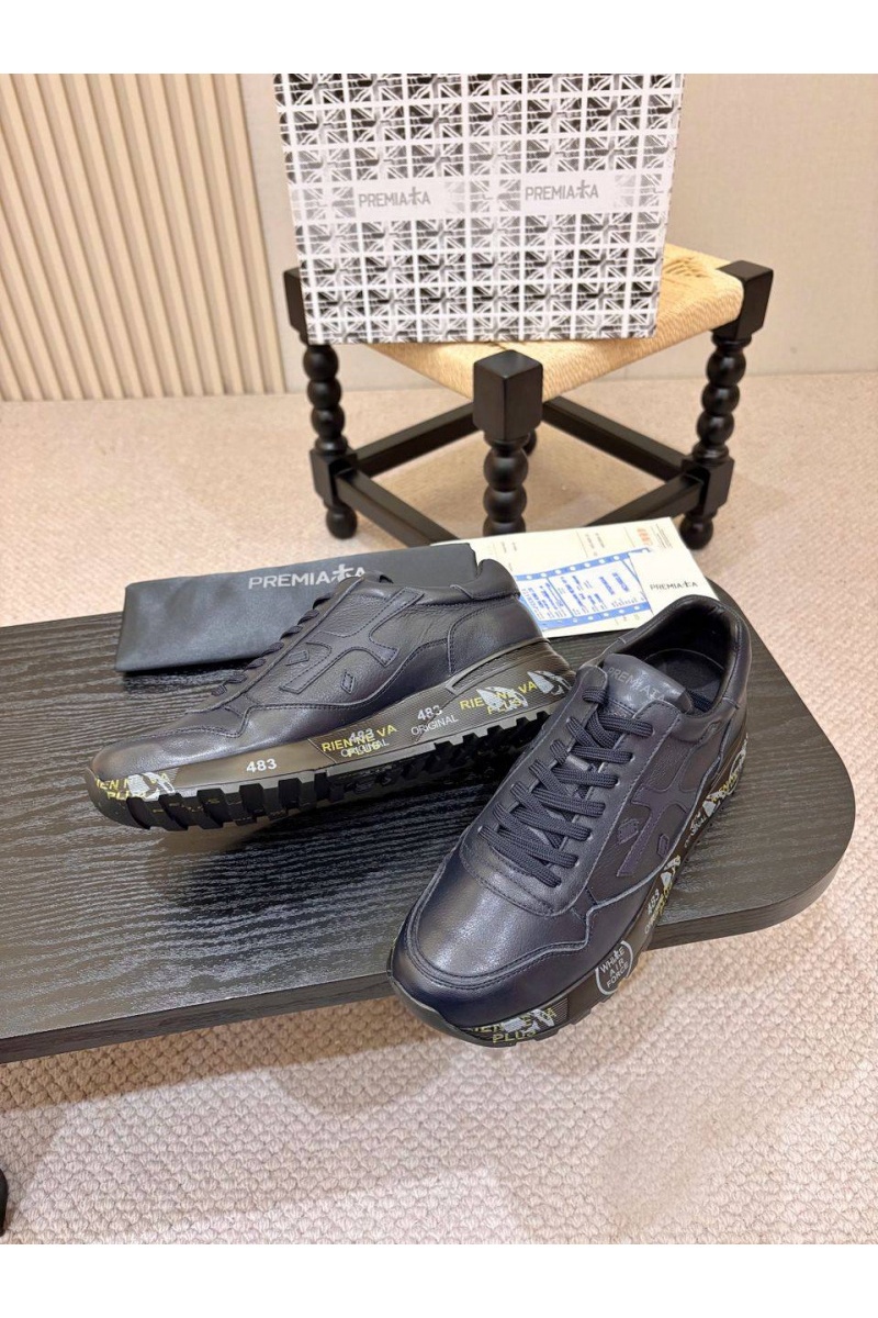 Premiata Синие кожаные кроссовки Mick