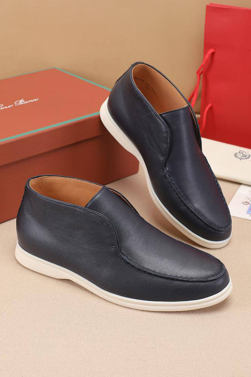 Loro Piana Кожаные лоферы с меховой стелькой Open Walk - Navy
