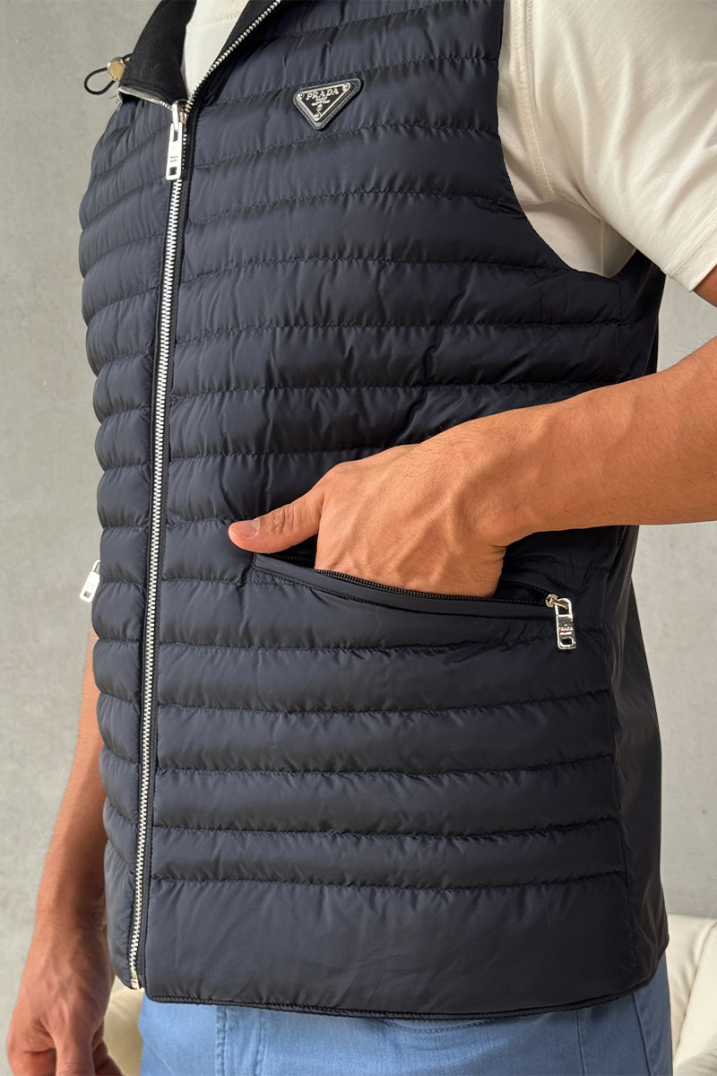 Prada Мужской двусторонний жилет тёмно-синего цвета