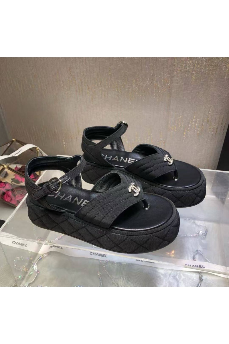 Chаnеl Женские замшевые сандалии чёрного цвета 