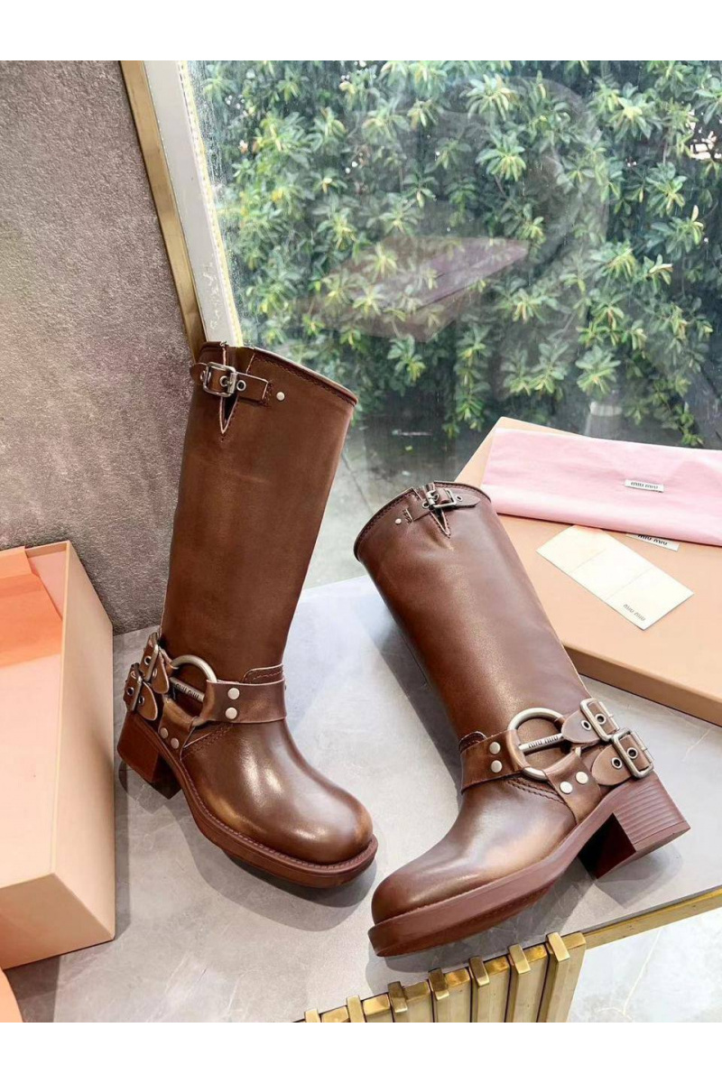 MIU MIU Женские кожаные сапоги Ankle Premium
