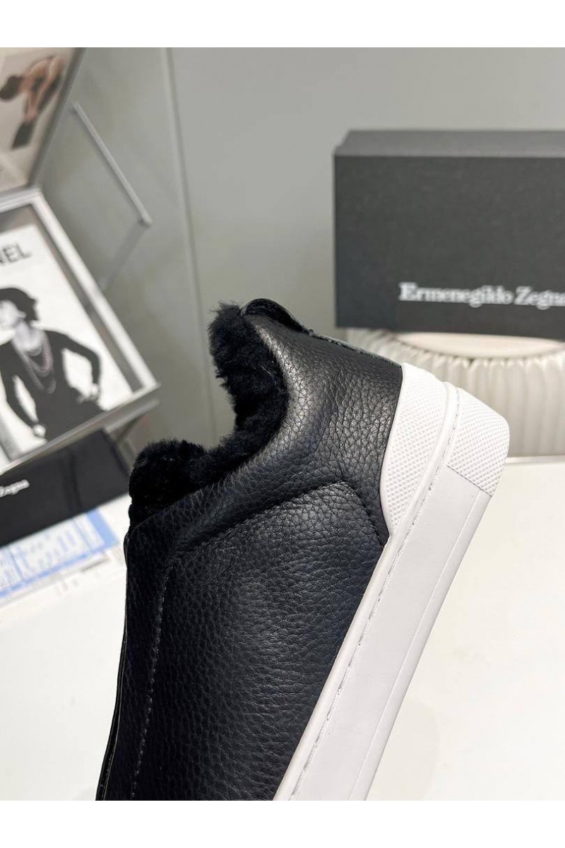 Zegna Кроссовки с мехом Triple Stitch low-top - Black