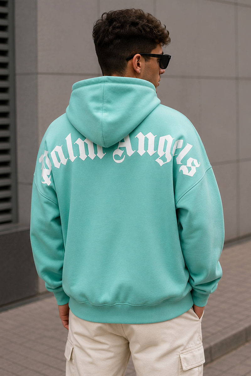 Palm Angels Бирюзовое оверсайз худи Classic logo-print