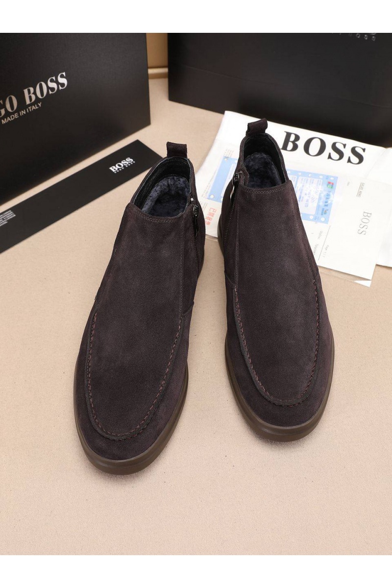 Hugо Воss Замшевые лоферы с мехом high-top - Brown