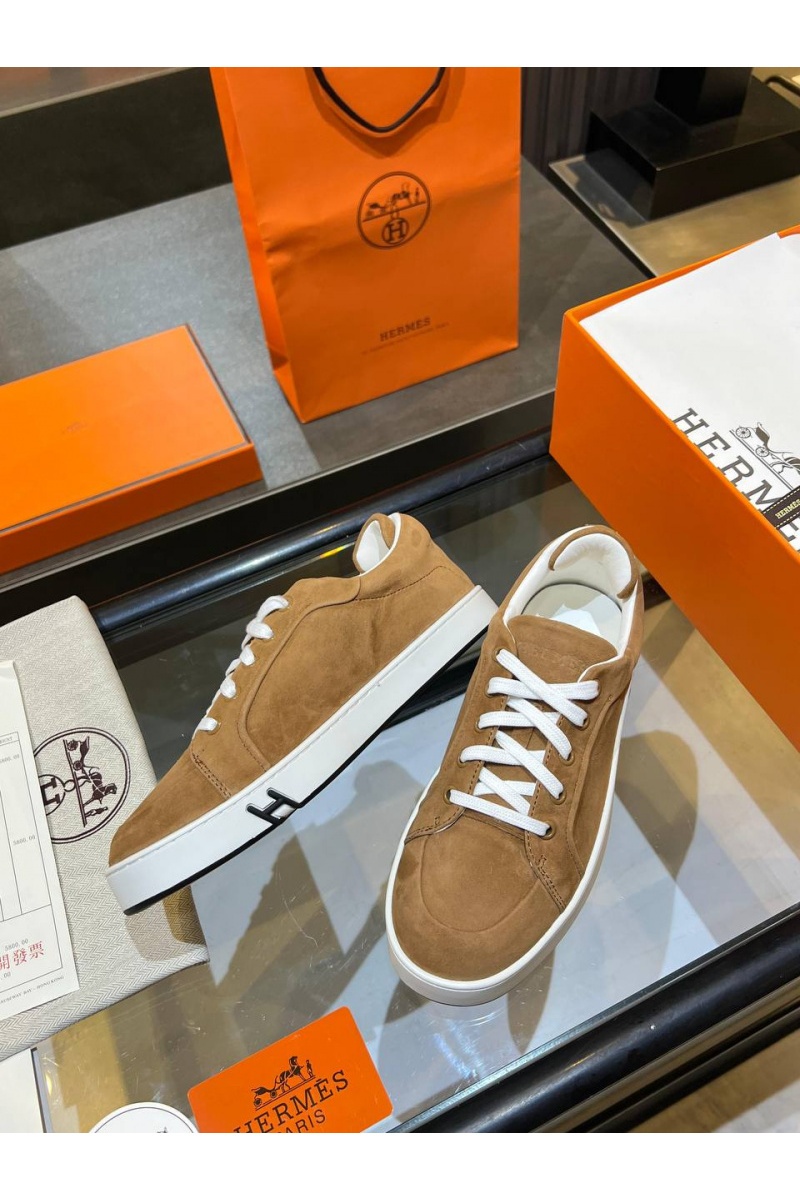 Hermes Женские замшевые кроссовки Premium - Chestnut
