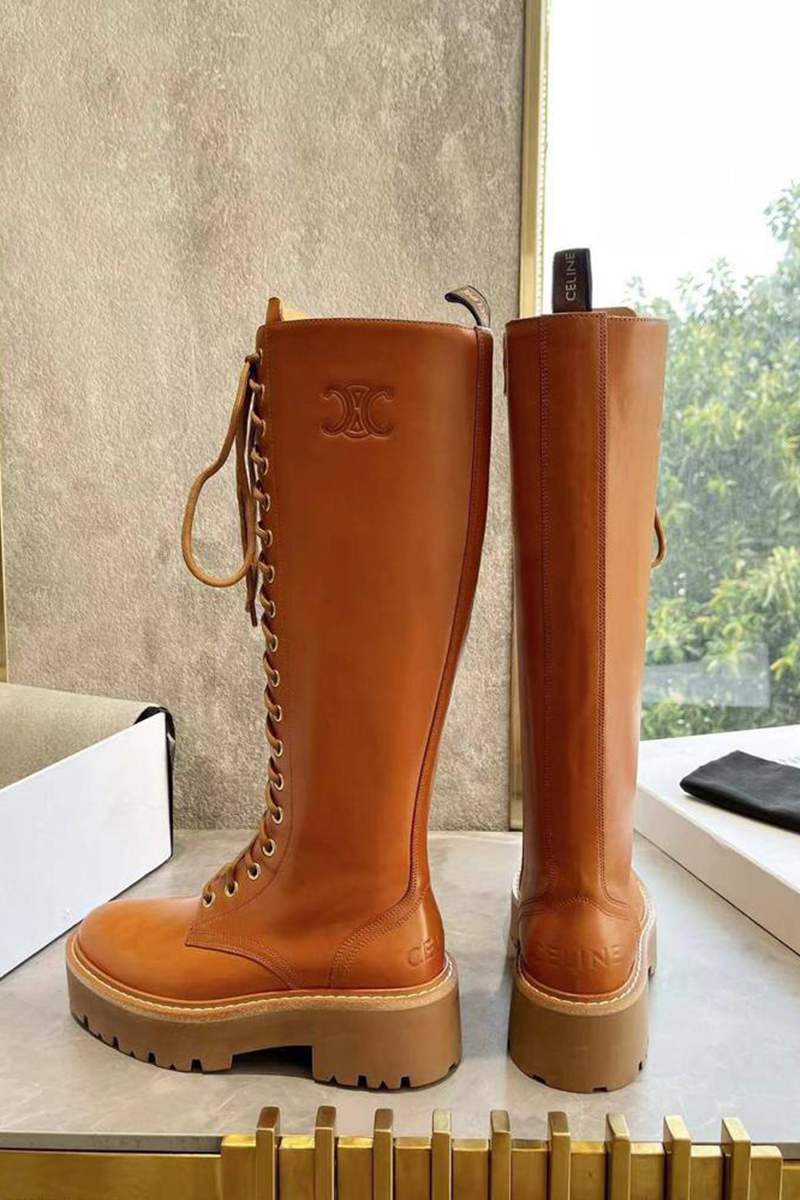 Celine Женские кожаные сапоги Premium - Brown