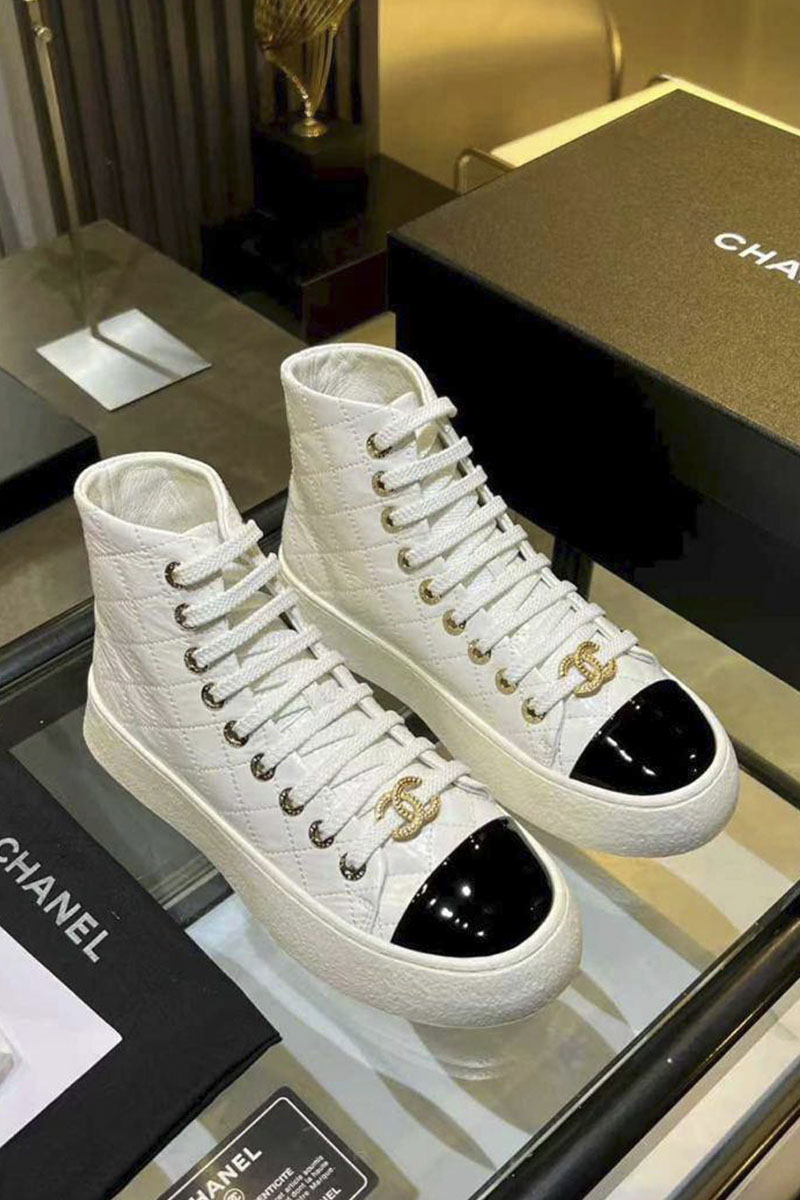 Chаnеl Женские кожаные кроссовки High Top premium