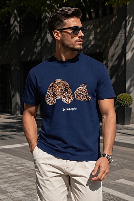 Тёмно-синяя оверсайз футболка Leopard Bear
