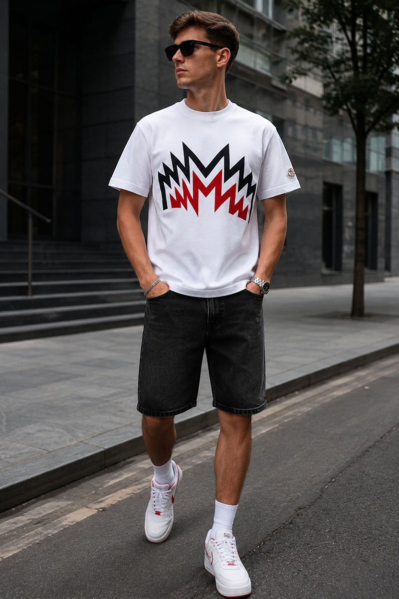 Moncler Мужская белая футболка Multi M Logo