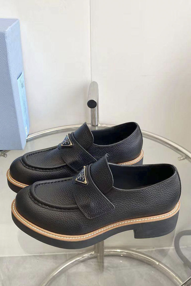 Prada Женские кожаные лоферы Premium - Black