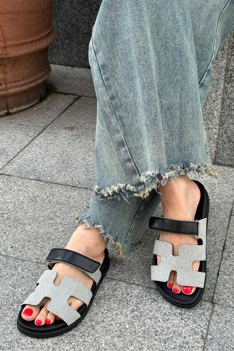 Hermes Женские кожаные сандалии Chypre - Black / Grey