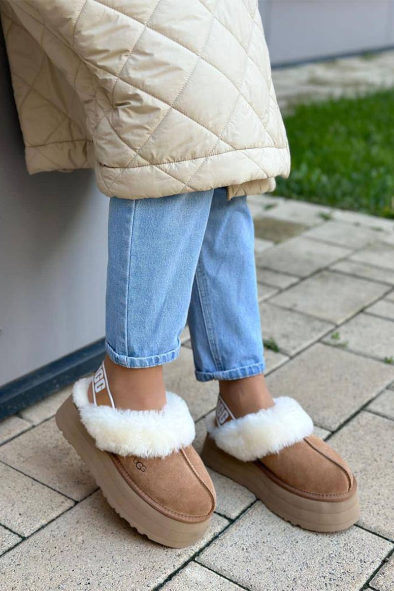 UGG Замшевые женские слиперы с мехом Funkette Platform