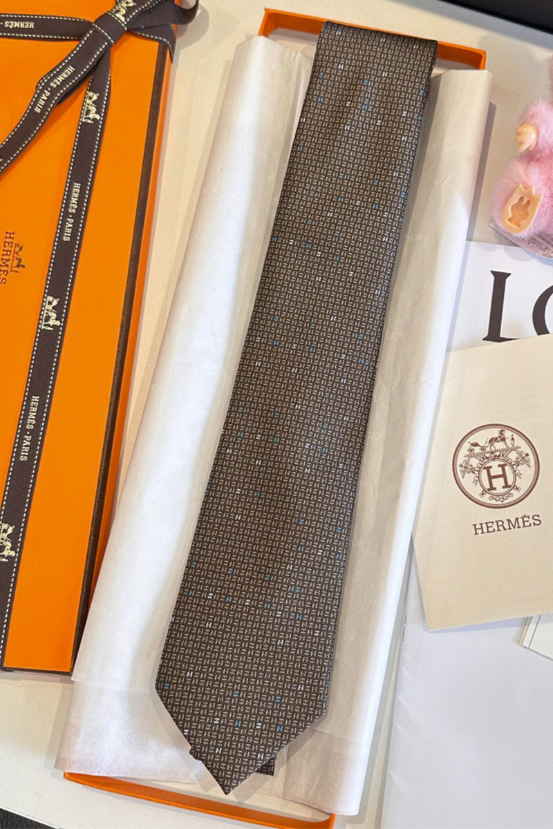 Hermes Галстук  geometric logo-print premium - Brown