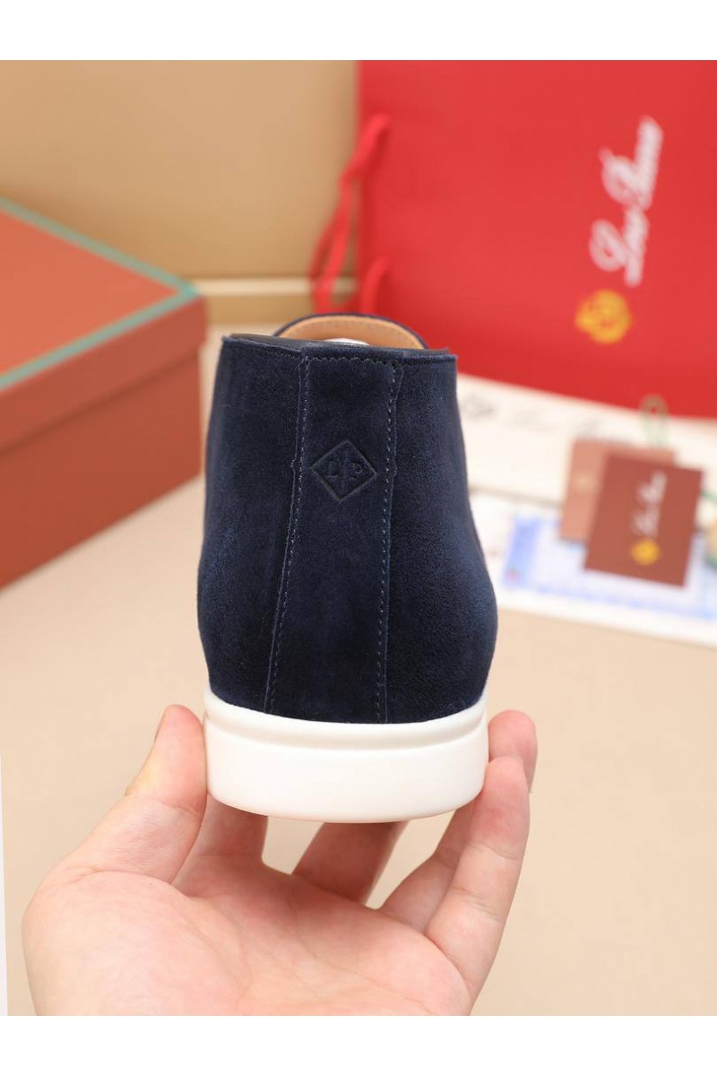 Loro Piana Замшевые лоферы с меховой стелькой Open Walk - Navy