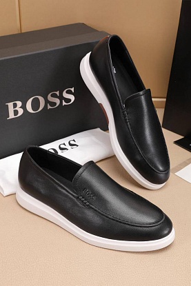 Кожаные лоферы Hugo Boss embossed logo - Black / White