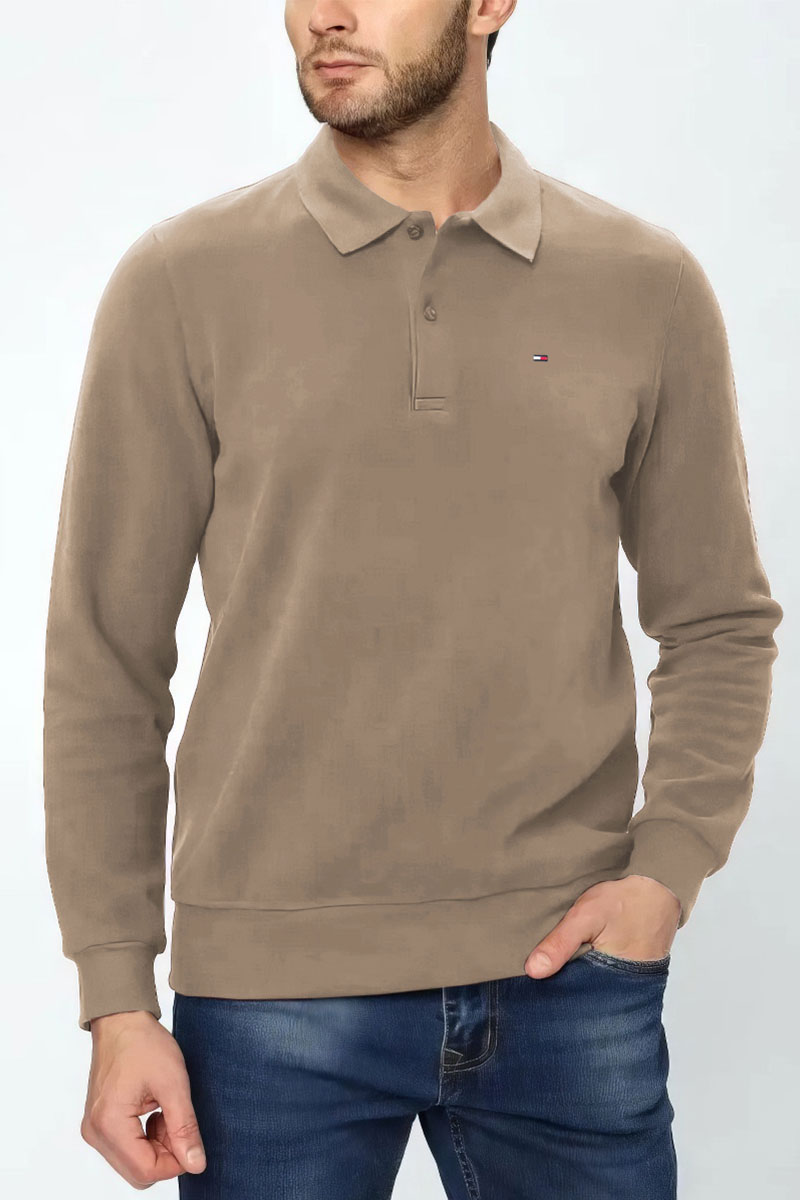 Tommy Hilfiger Бежевое поло с длинным рукавом