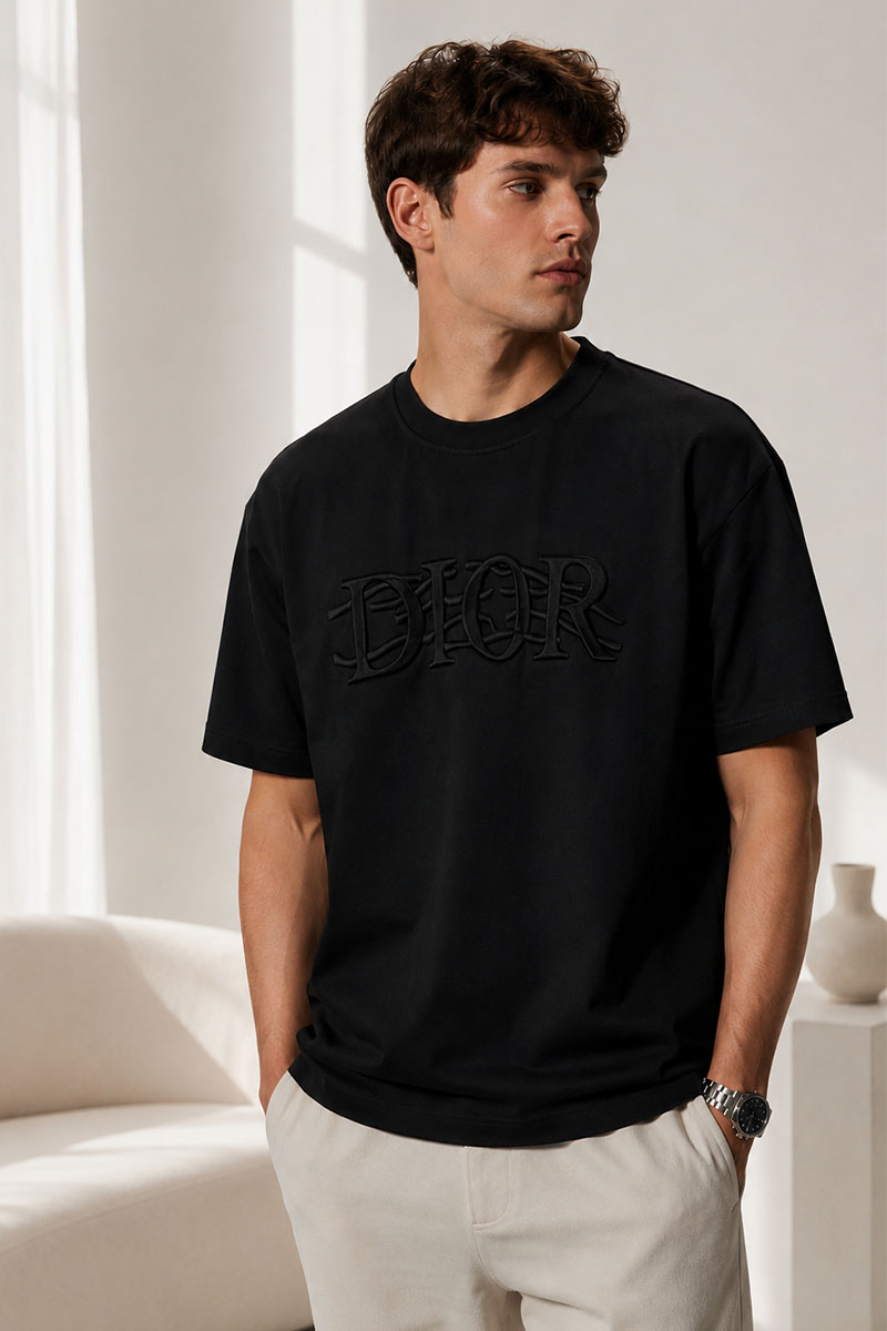 Dior Чёрная оверсайз футболка logo embossed