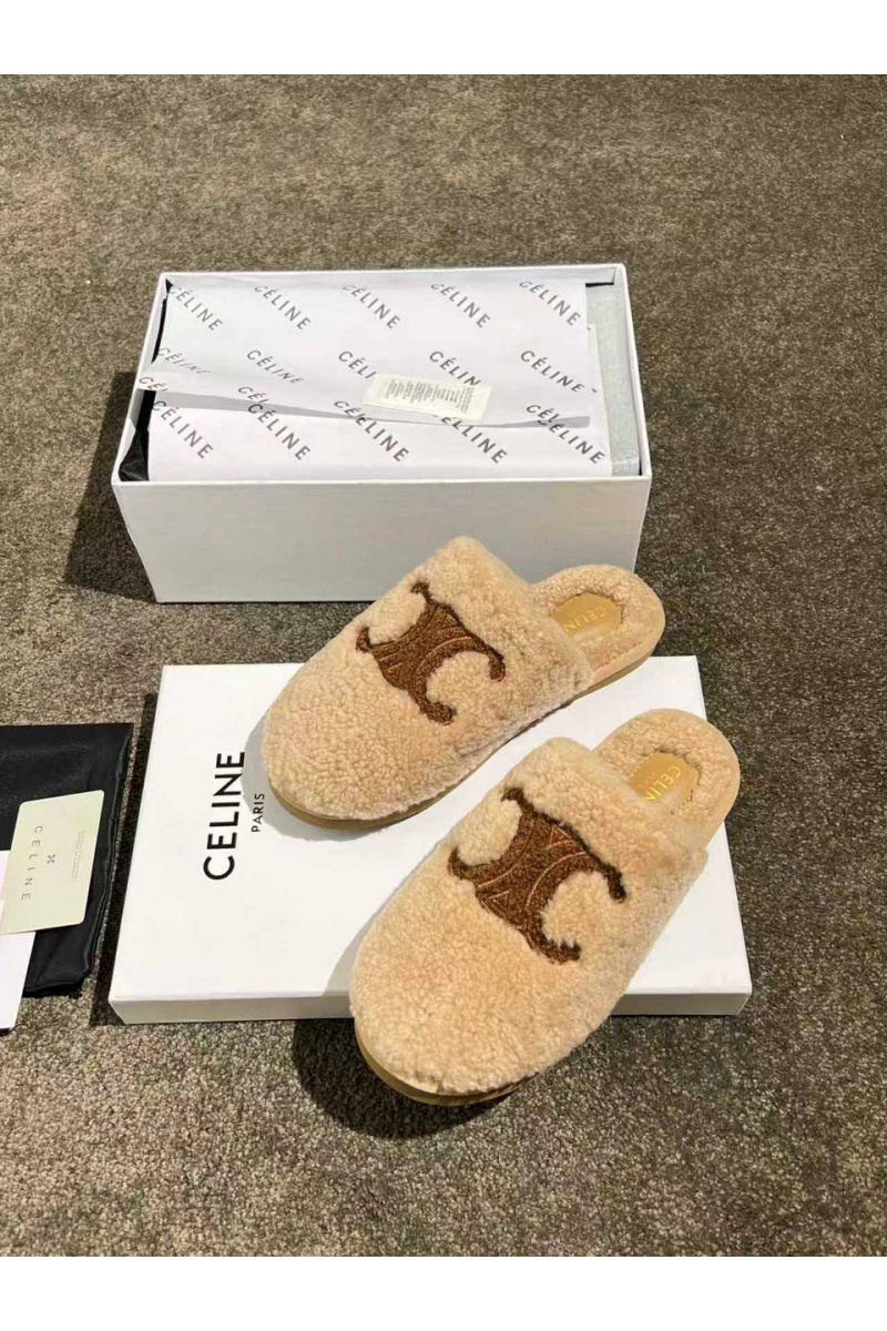 Celine Женские меховые шлёпанцы Triomphe premium
