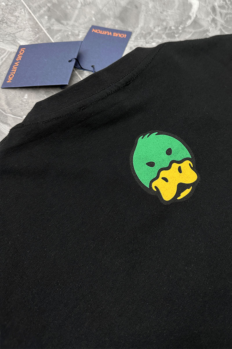Lоuis Vuittоn Чёрная оверсайз футболка Maison Duck logo