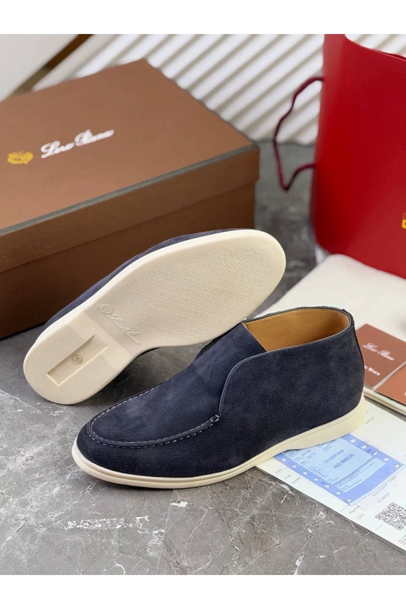 Loro Piana Замшевые лоферы с меховой стелькой Open Walk - Navy