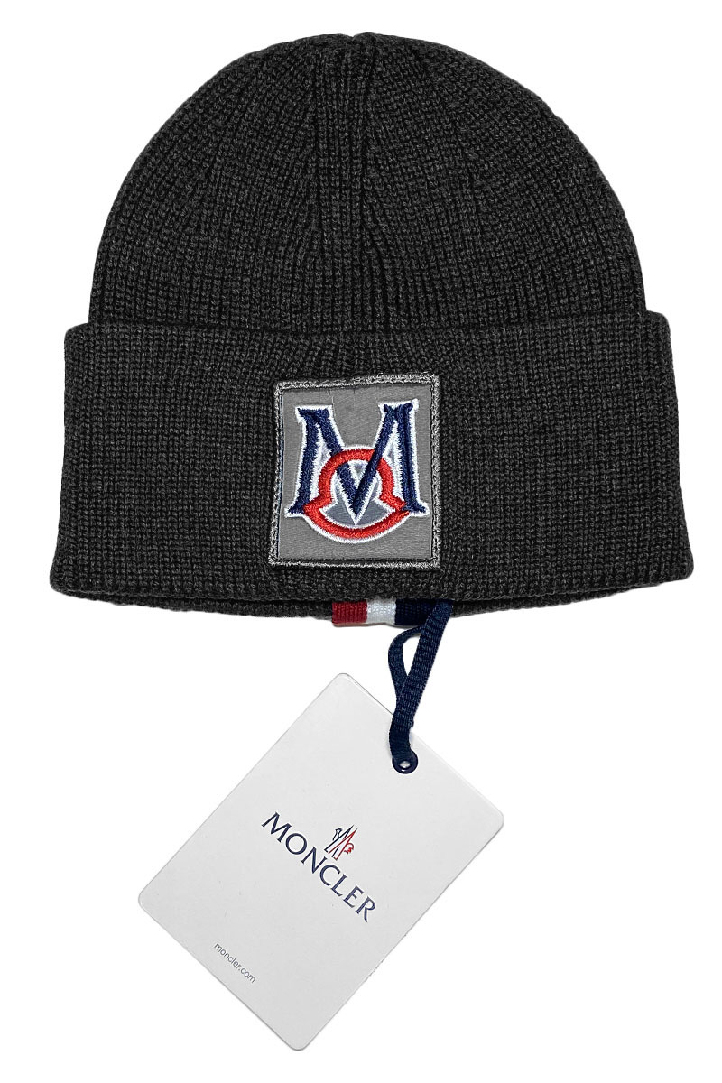Moncler Брендовая шапка тёмно-серого цвета