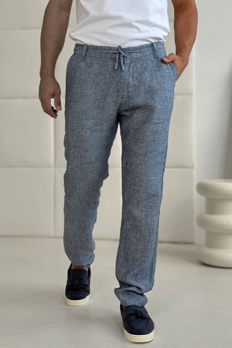 Loro Piana Льняные штаны синего цвета 