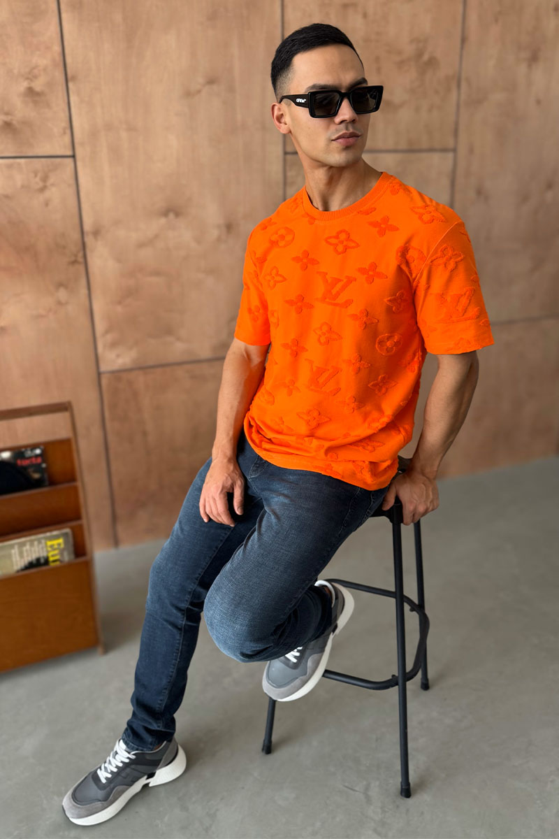 Lоuis Vuittоn Оранжевая оверсайз футболка Monogram All-over
