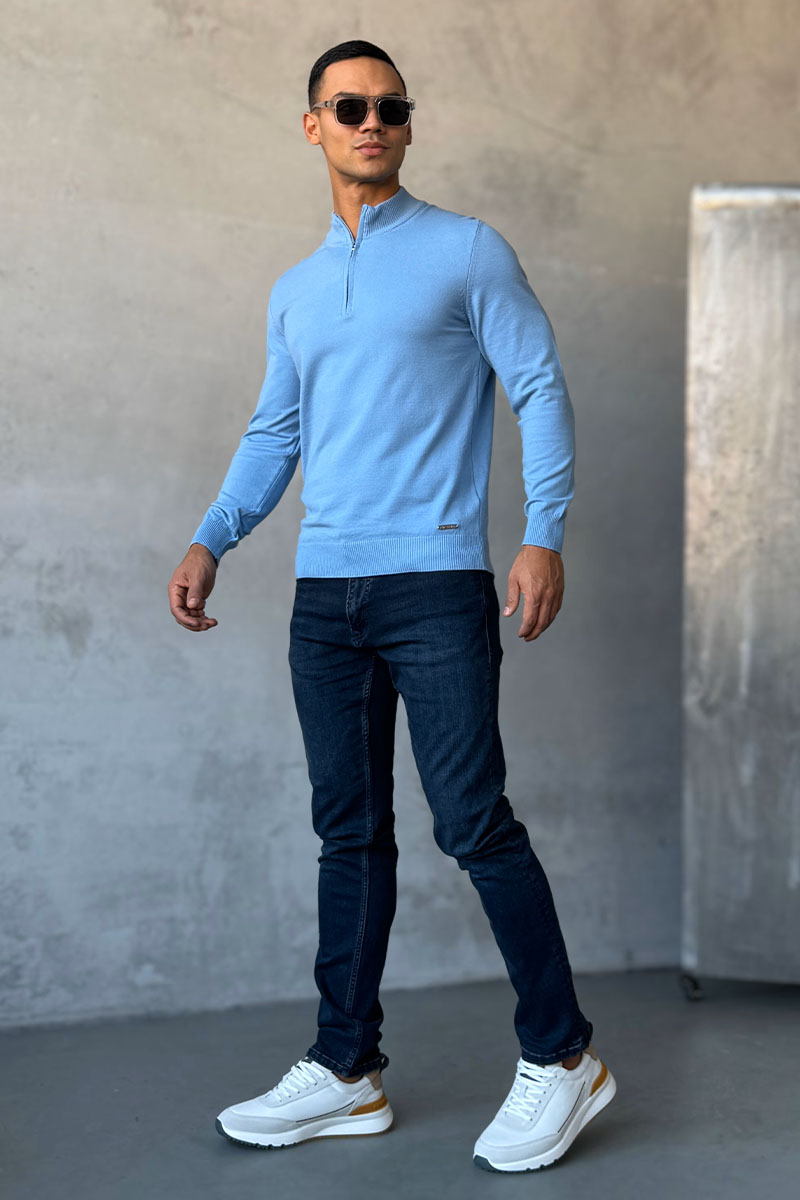Loro Piana Голубой джемпер Zip Neck